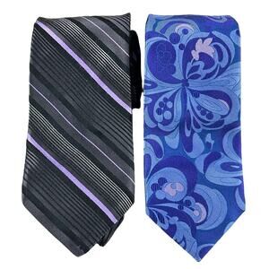 Ted Baker London *Bundle* Two 100% Silk Neck Ties Gray and Blue MSRP$160